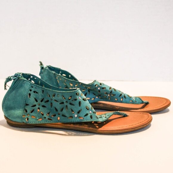 American Eagle Teal Cut Out Boho Thong San… - Picture 1 of 6